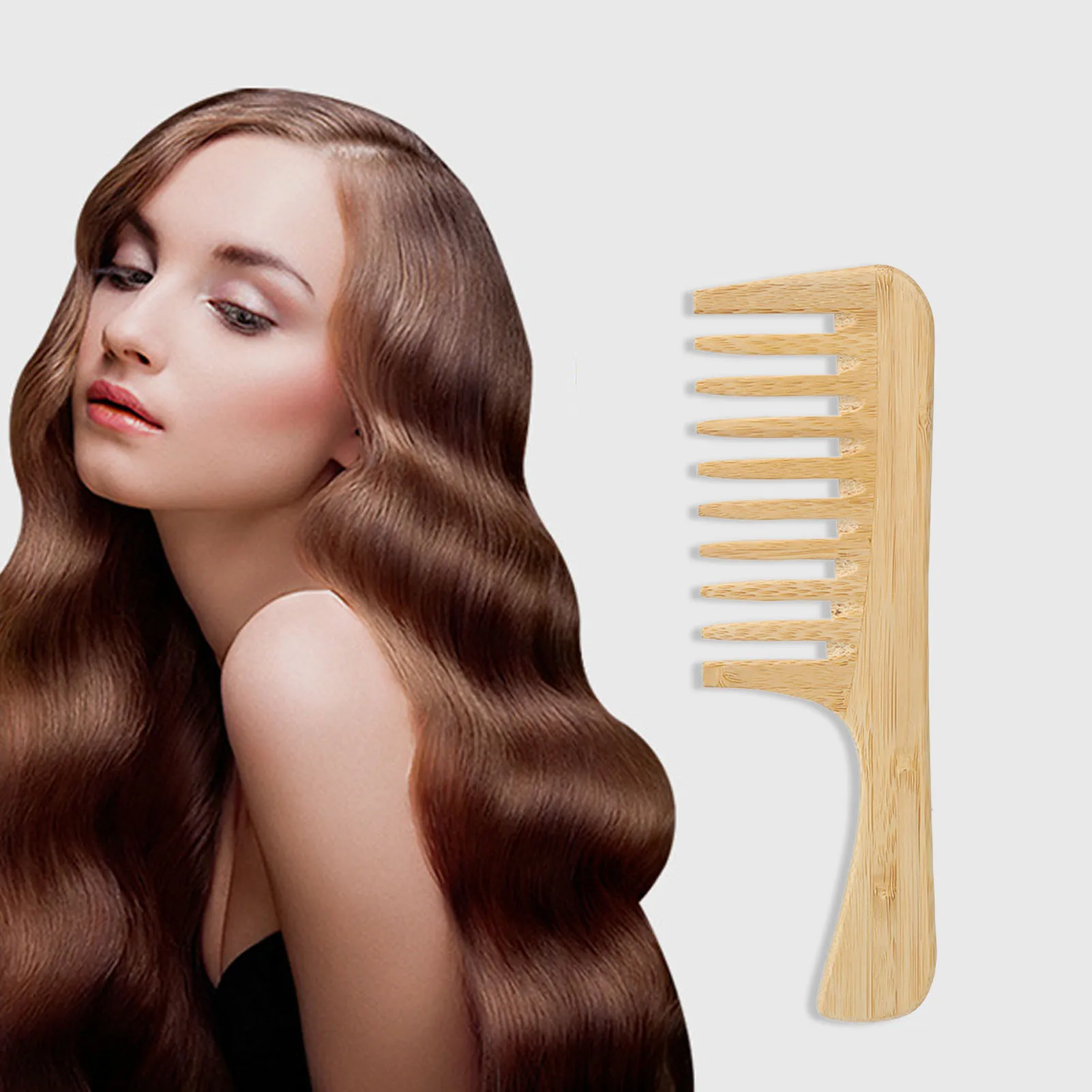 Bamboo Wide Tooth Comb with Handle Large Tooth Anti Static Curly Hair Shampoo Detangling Hair Comb Hair Comb Large Tooth Comb