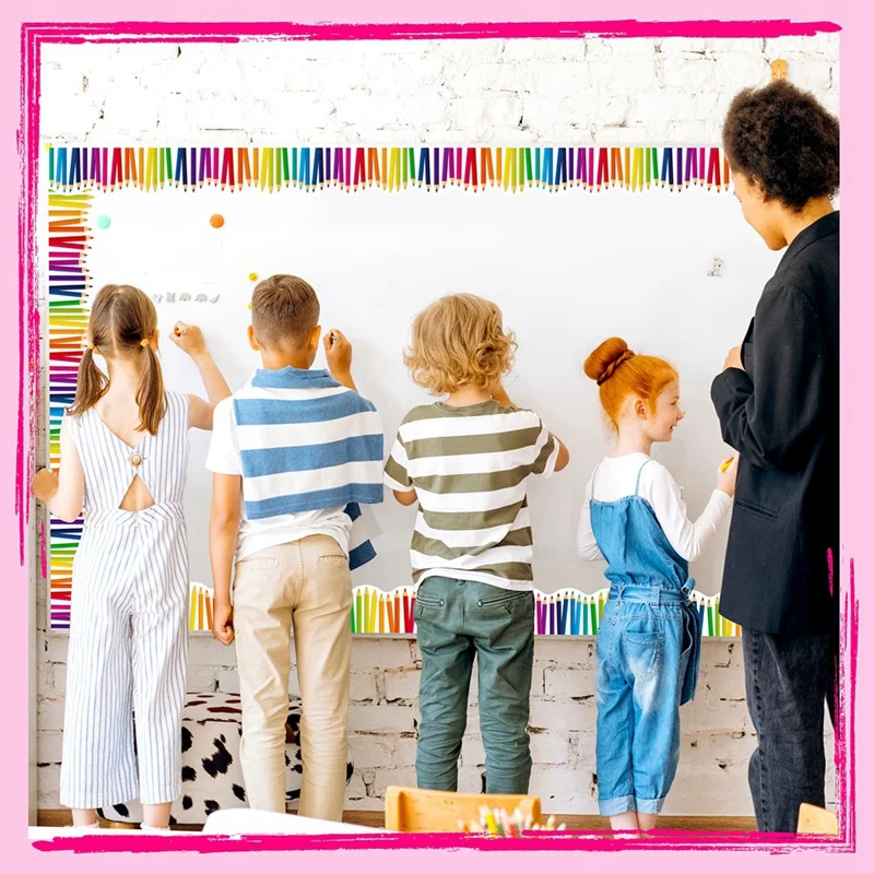 1 Roll 59Ft Self Adhesive Bulletin Board Borders Scalloped Border Trim With Pencil Patterns For Classroom Office Decor