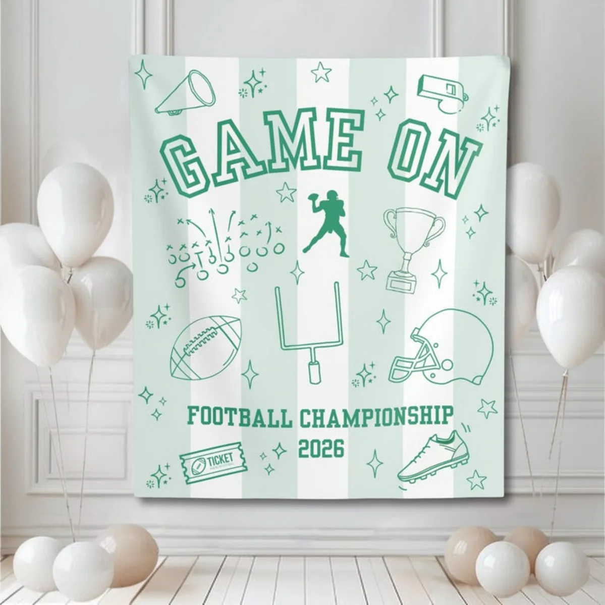 2026 Tapiz de celebración de Super Bowl, colgante de pared para fiesta del día del juego, decoración de abanico imprescindible para ver el partido en casa