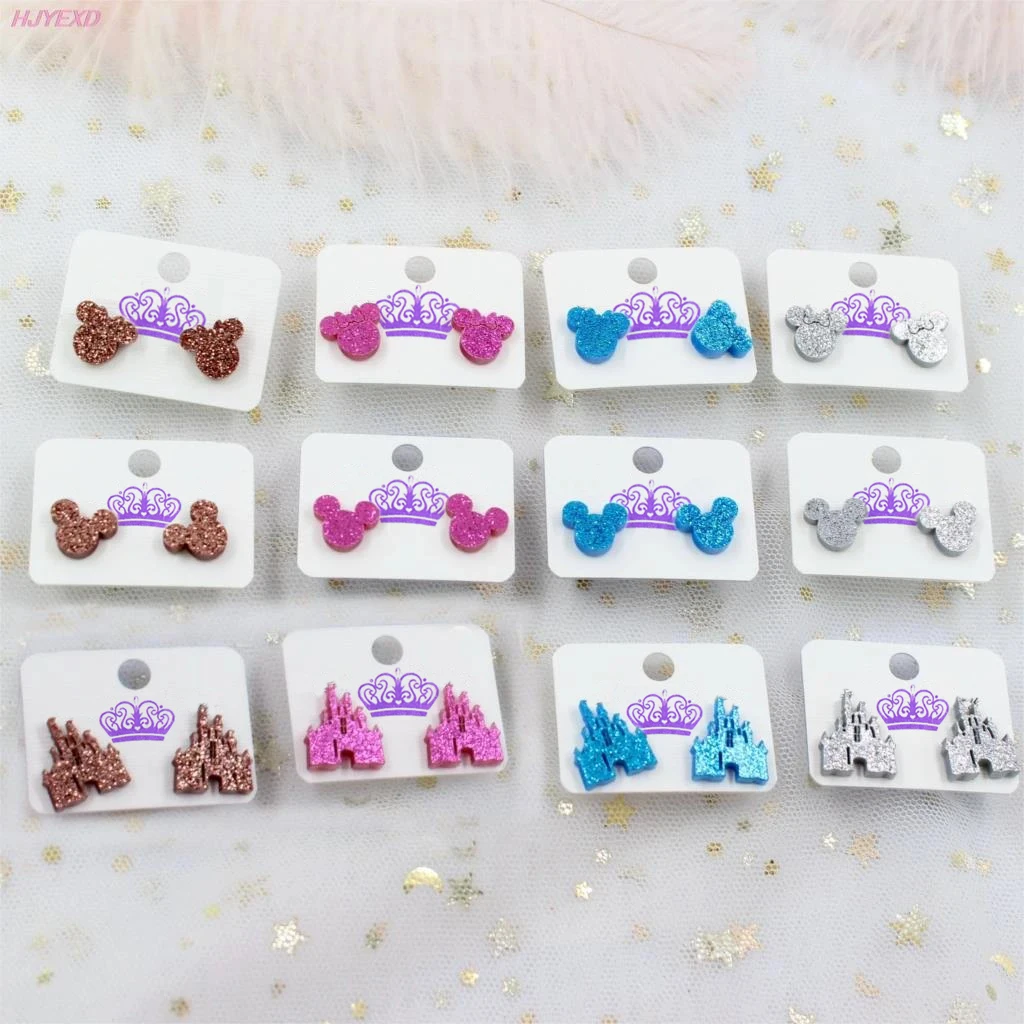 12/16mm Glitter Acrylic Castle Stud Earrings Female Mouse Head Stud Earrings-ST-5