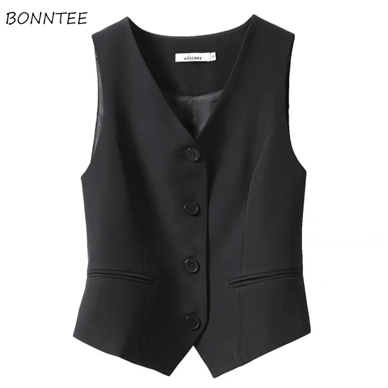 

Vests Women Defined Waist V-neck Chic Solid Vintage All-match Office Lady Fashionable Harajuku Summer Ulzzang Outwear Casual