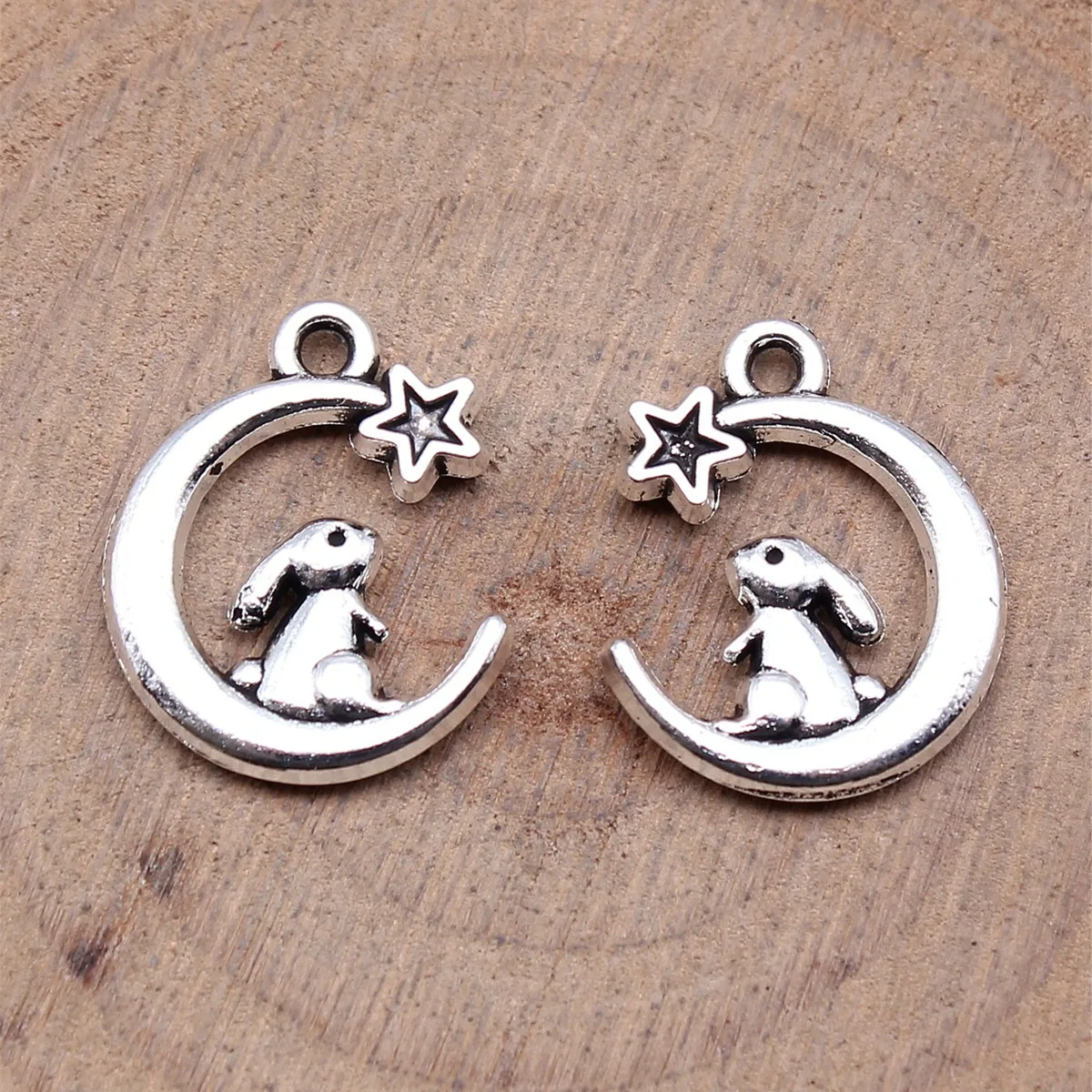 20Pcs/Lot Charms Rabbit Moon Star 17x14mm Antique Silver Color Pendants Making DIY Handmade Tibetan Finding Jewelry