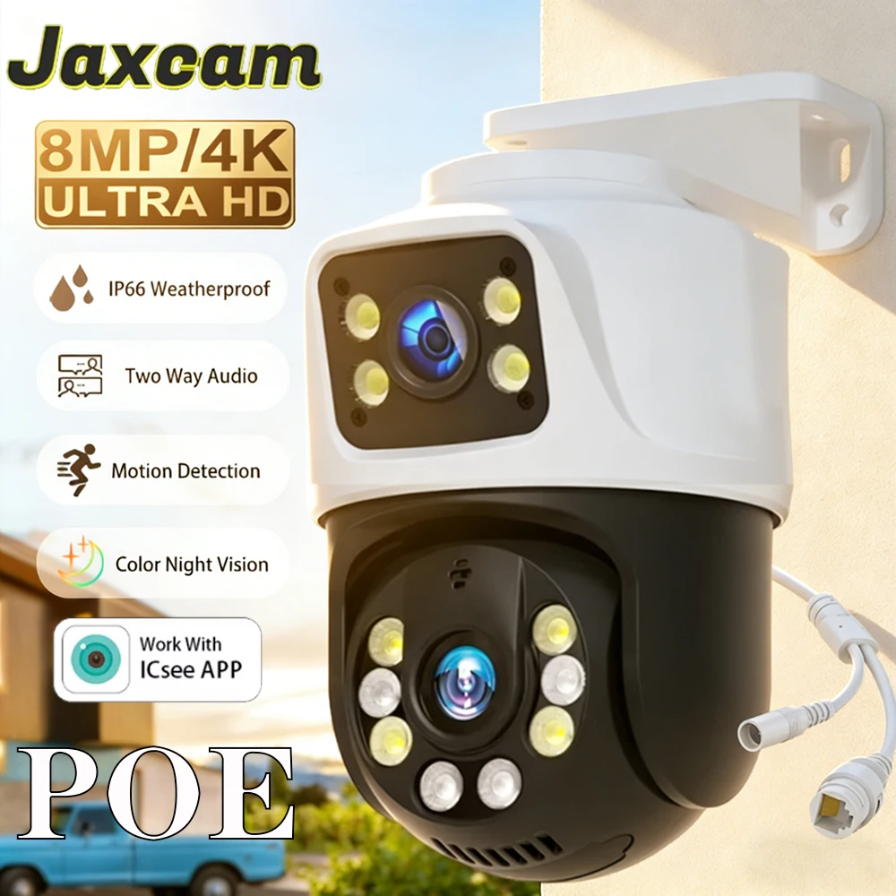 

4K 8MP HD POE PTZ-камера для улицы с двумя объективами и двумя экранами, IP-камера с функцией обнаружения человека, аудио- и видеонаблюдение P2P iCSee