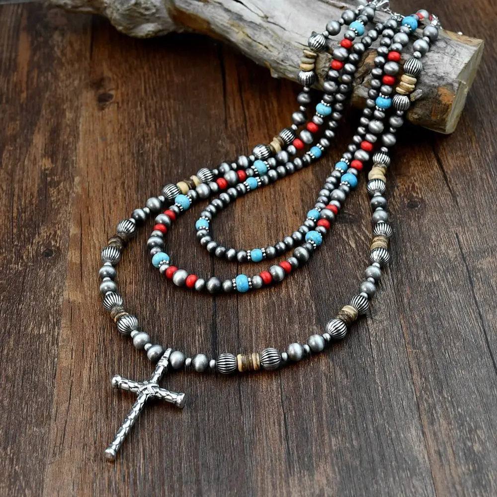 Coloful Western Country Necklace Ethnic Style Alloy Turquoise Beads Choker Cowboy Style Neck Jewelry Beaded Necklace Travel