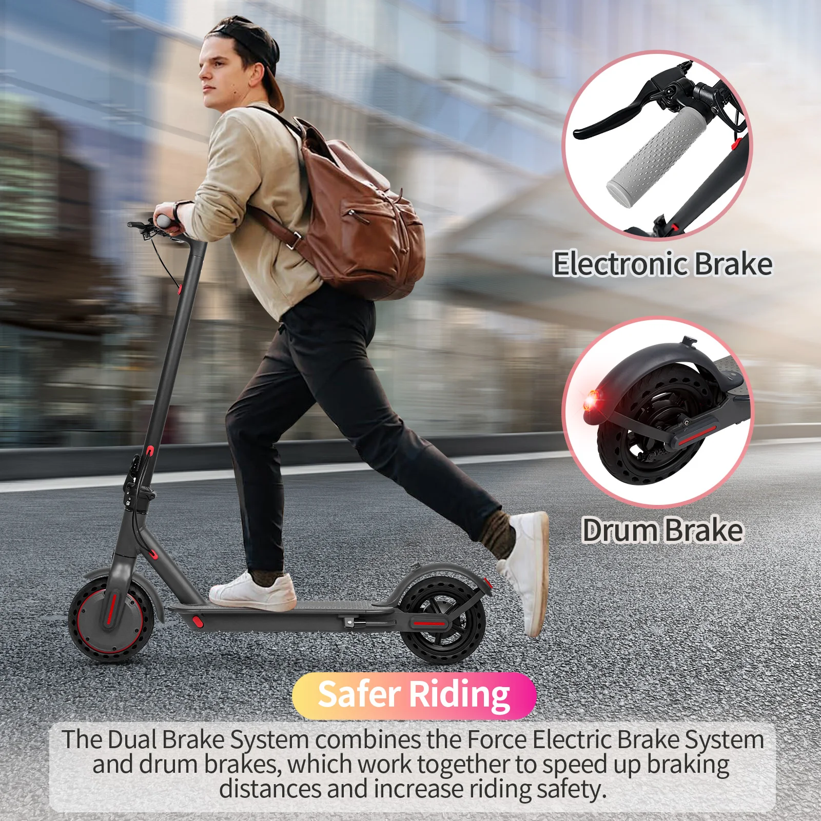AOVOPRO Y1PLUS Elektroroller Leistungsstarker Motor 36V 10,5AH Großkapazitätsbatterie 35KM Reichweite 8,5-Zoll-Reifen mit Smart-App Kick City Commuter E-Scooter – Detail 19