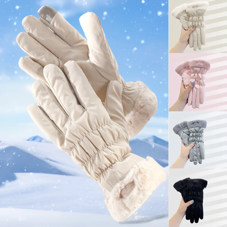 

Cute Padded Touch Screen Gloves Women Winter Fleece Thickened Warm Cycling Mountaineering Skiing Plush Cotton Waterproof Glove