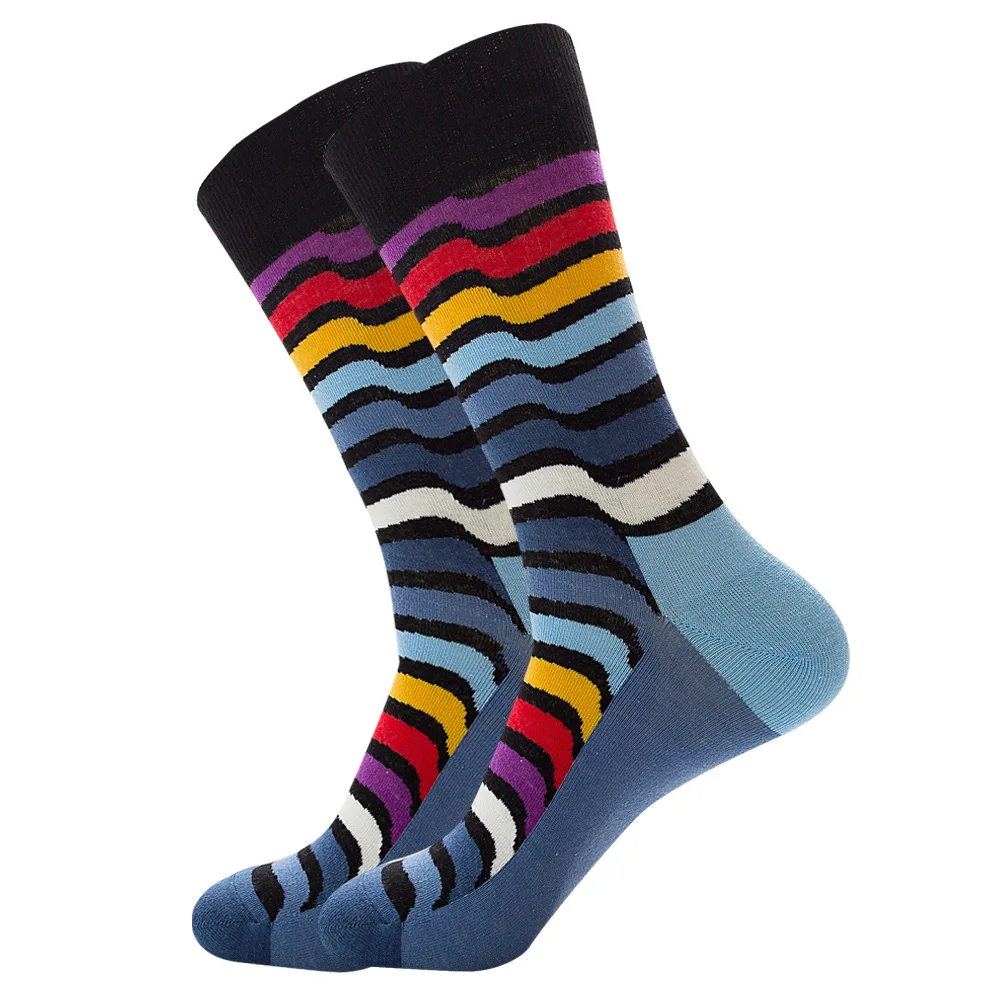 10 Pairs High Quality Street Personality Fashion Colorful Casual Men Socks Stripe Grid Geometric Cotton Funny Socks