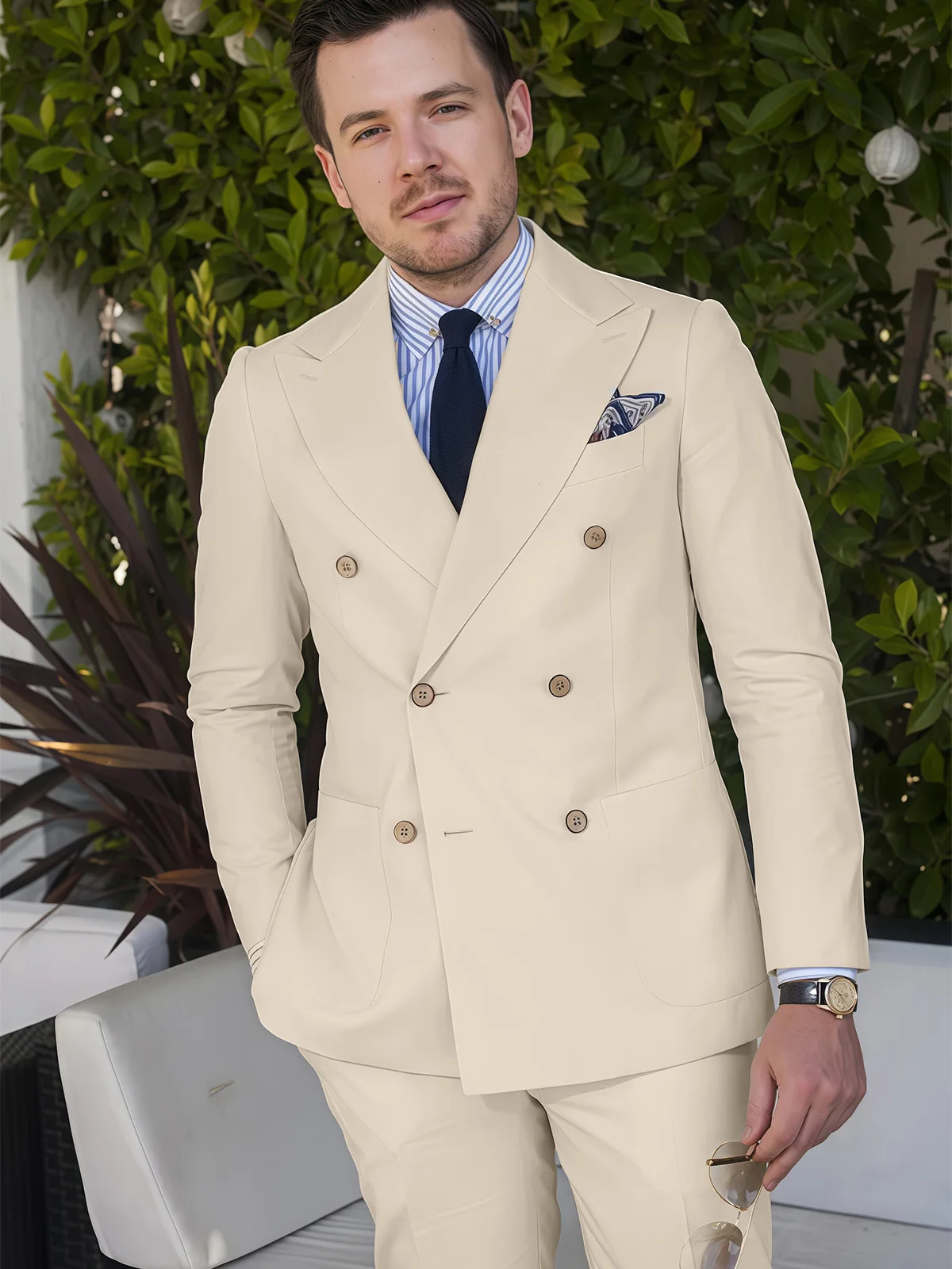 

Light Yellow Casual Peaked Lapel Suits for Men Slim Fit Double Breasted Custom Boys Suit Trajes De Hombre Anzug Herren Men Suits