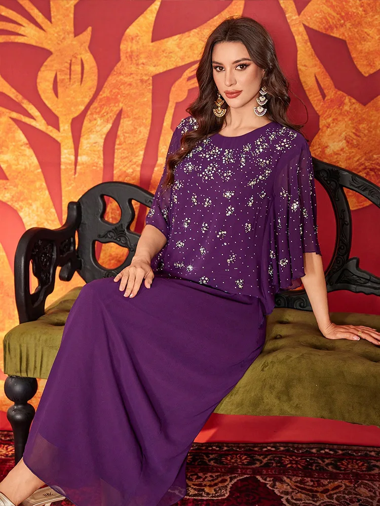 Dubai Diamonds Abbayas for Women Muslim Dress Abayo Turkey Kebaya Caftan Party Marocain Arabic Islamic Femme Musulmane Vestidos