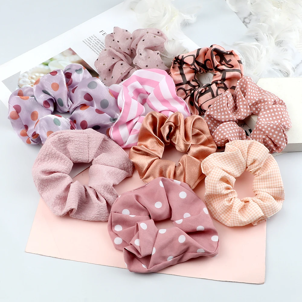 58 Styles Women Large Hair Bands Korean Satin Yarn Cotton Hair Ties Girls Plaid Pattern Elastic Rope Scrunchies Hair Accessories