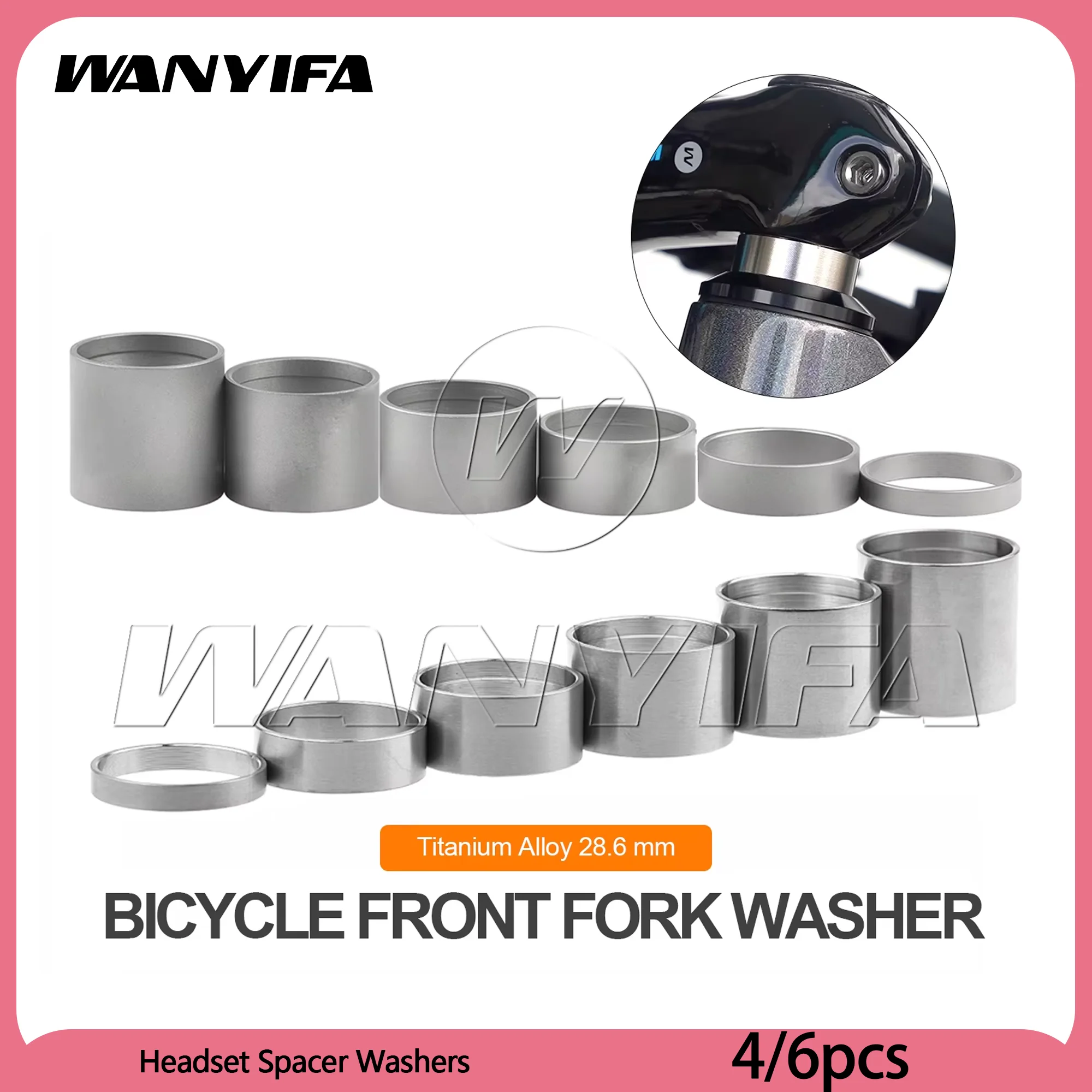 Wanyifa 4/6 PCS Titanium Bike Headset Spacer Washers for Mountain Bikes