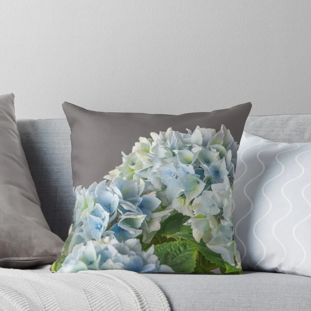 

Blue hydrangea in macro Throw Pillow christmas supplies autumn pillowcase