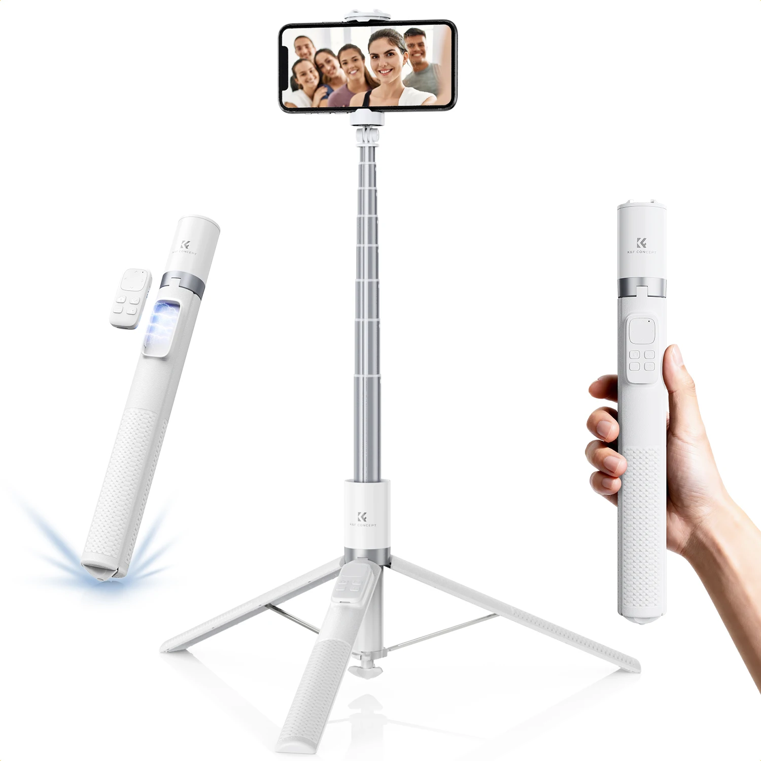 Pau de selfie K&F Concept com suporte automático para tripé de celular com ativação e desativação 360° °   Bastão de selfie rotativo