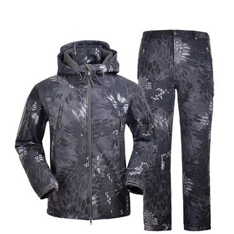 

Tactical TAD Softshell Suits Outdoor Waterproof Camouflage Hunting Clothes With Hooded Hiking Camping Fleece Jacket And Pants