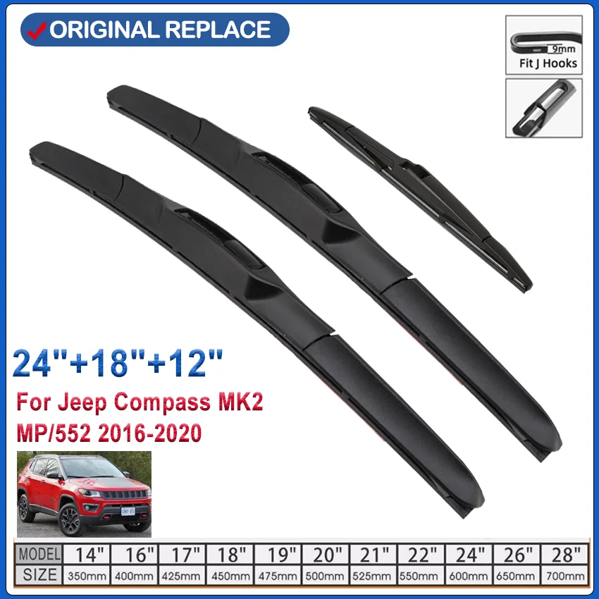 

For Jeep Compass MK2 MP/552 2016-2020 Front Rear Wiper Blades Brushes Cutter Accessories J Hook 2016 2017 2018 2019 2020
