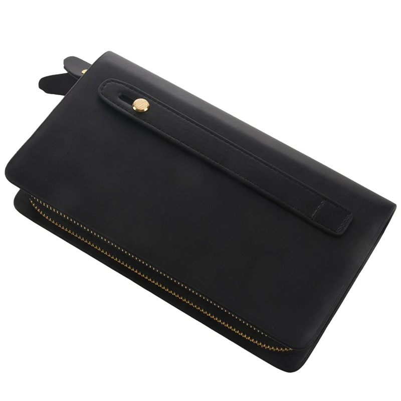 NEW-Leinasen Brand Men Wallets With Coin Pocket Zipper Double Zipper Male Wallet Long Large Men Purse Coin Clutch Bag