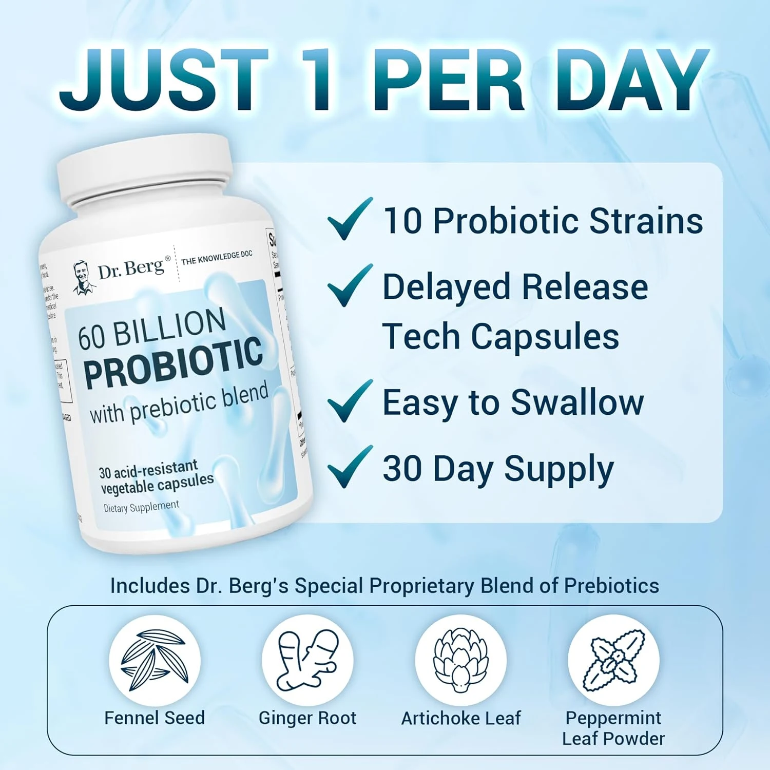 كبسولات مكملات بروبيوتيك 60 مليار من Nutritionals - صحة الجهاز الهضمي، دعم الأمعاء والمناعة، تعزز إنتاج الطاقة