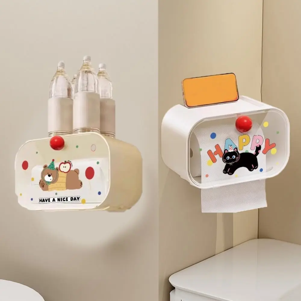 

Plastic Cartoon Tissue Holder No Punching Great Load Bearing Wall Mounted Tissue Box Waterproof Space Saving