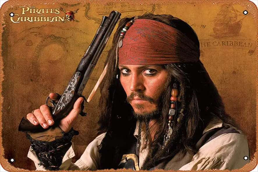 Johnny Depp as Captain Jack Sparrow, Vintage Poster  Retro Vintage Metal Tin Sign for Home B