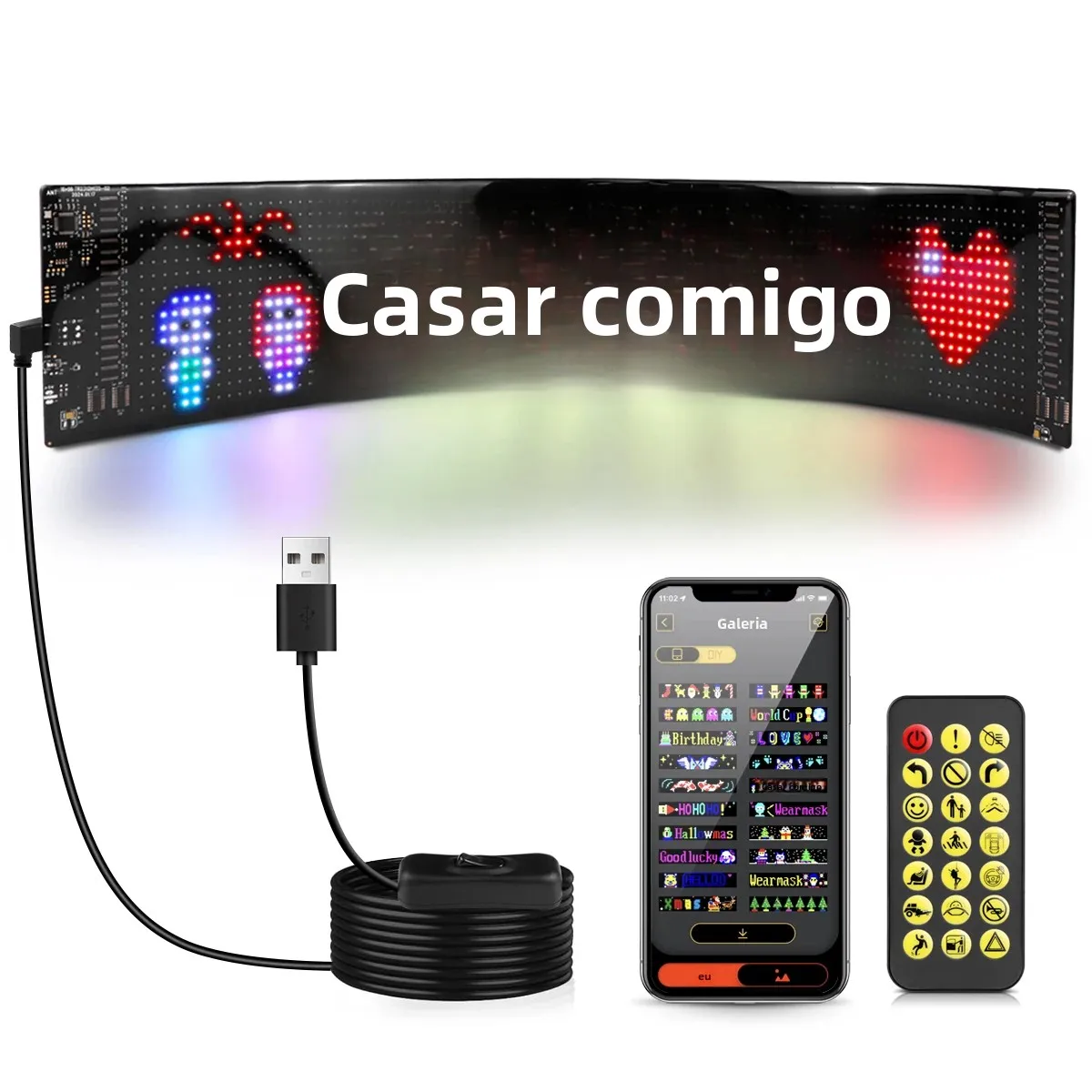 Pixel inteligente led sinal de publicidade rolagem painel de exibição tela bt controle app usb 5v diy imagem texto padrão animação criativa
