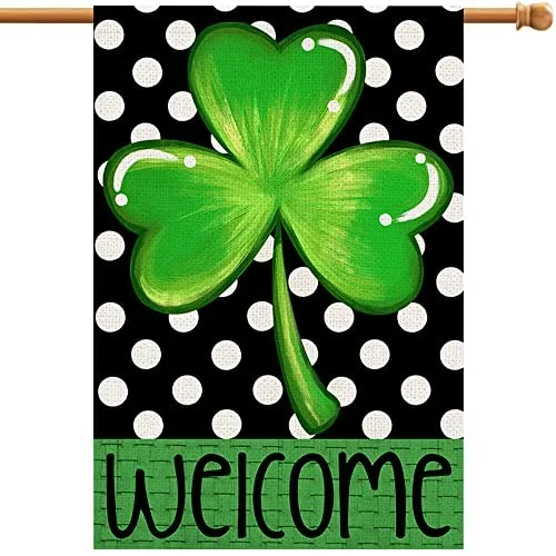 Lucky Shamrock St Patricks Day House Flag 28x40 Inch Double Sided 28