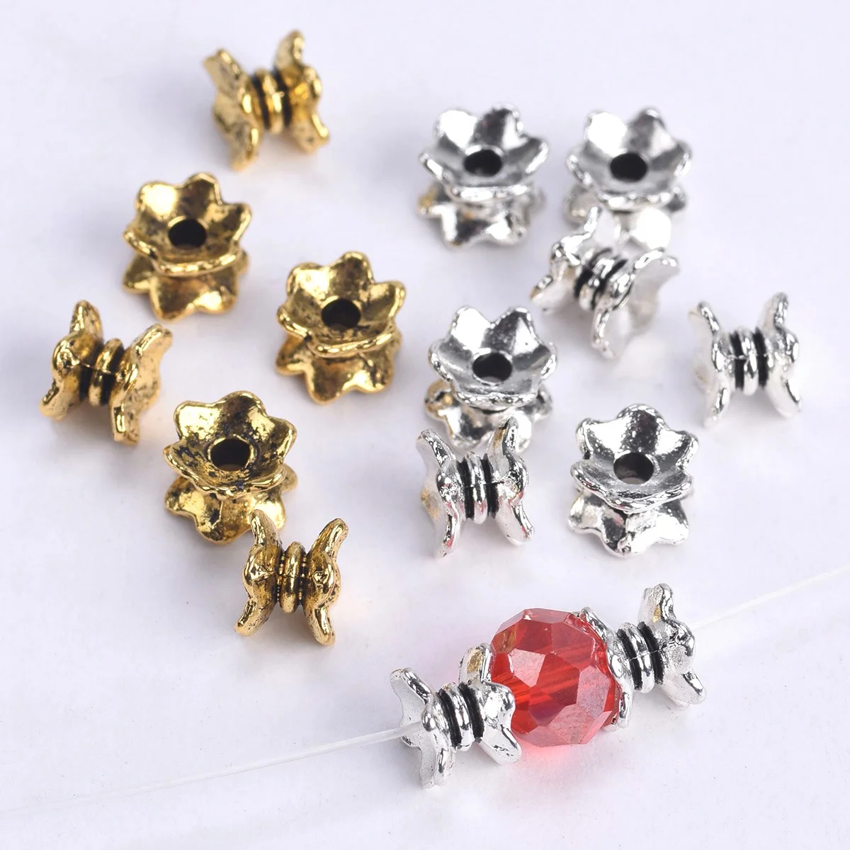 

50pcs 7x5mm Tibetan Silver / Antique Gold Color Loose Metal Spacer Beads Wholesale Lot For Jewelry Making DIY Crafts Findings