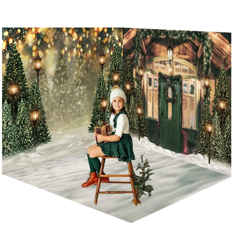 Mocsicka Christmas Photo Background 3pcs Combination Set Children Portrait Xmas Tree Room Decoration Studio Photography Backdrop