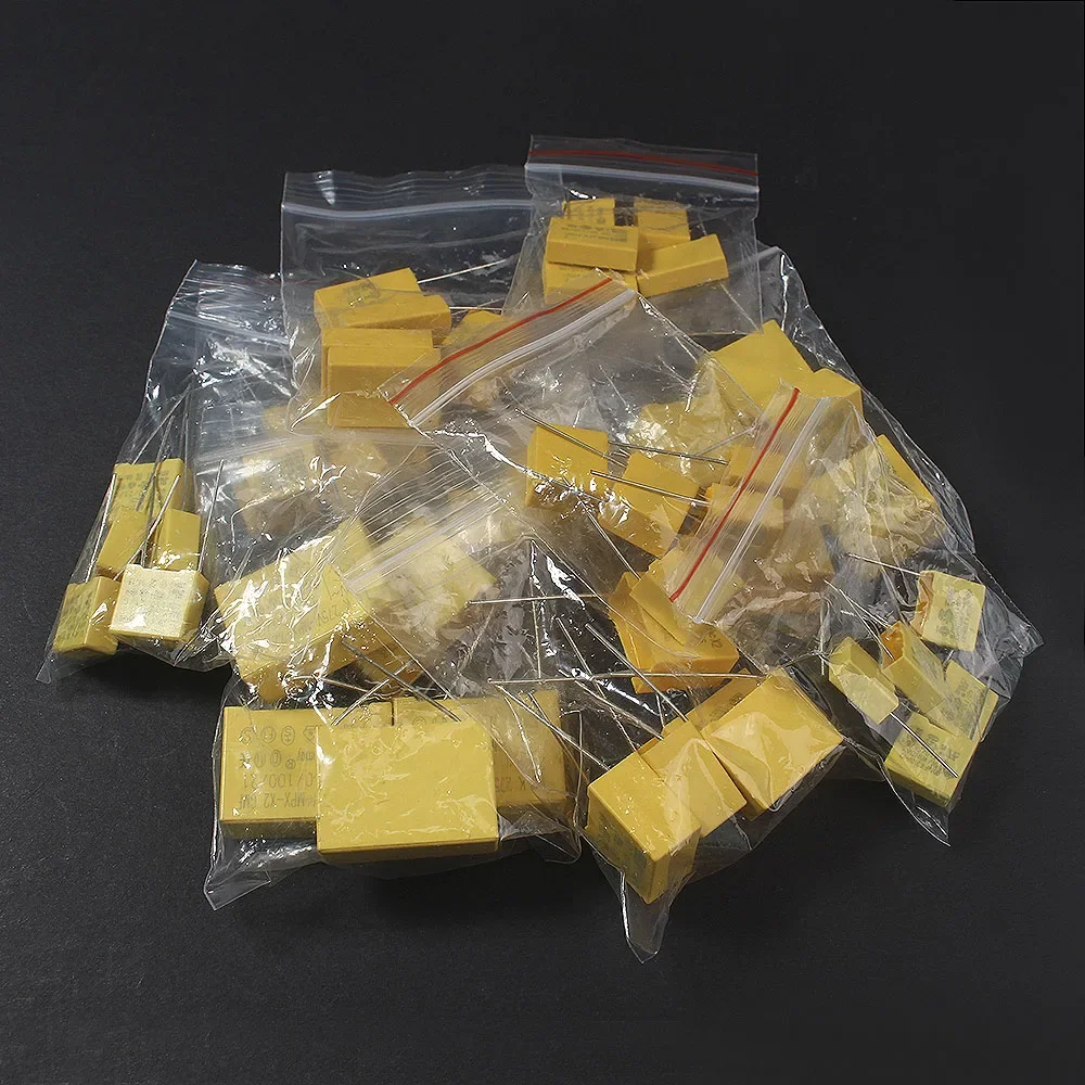 50PCS 102K~105K Polyester Film Capacitors Pack 275VAC X2 Capacitor Assorted Kit 0.047UF 0.1UF 0.22UF 0.33UF 0.47UF 0.68UF 1UF