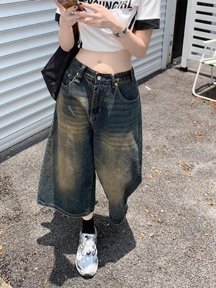 Fashion Slim Simple Basic Woman Jeans Blue High Waist Casual Loose Pants Female Chic American High Street Retro New Women Jeans