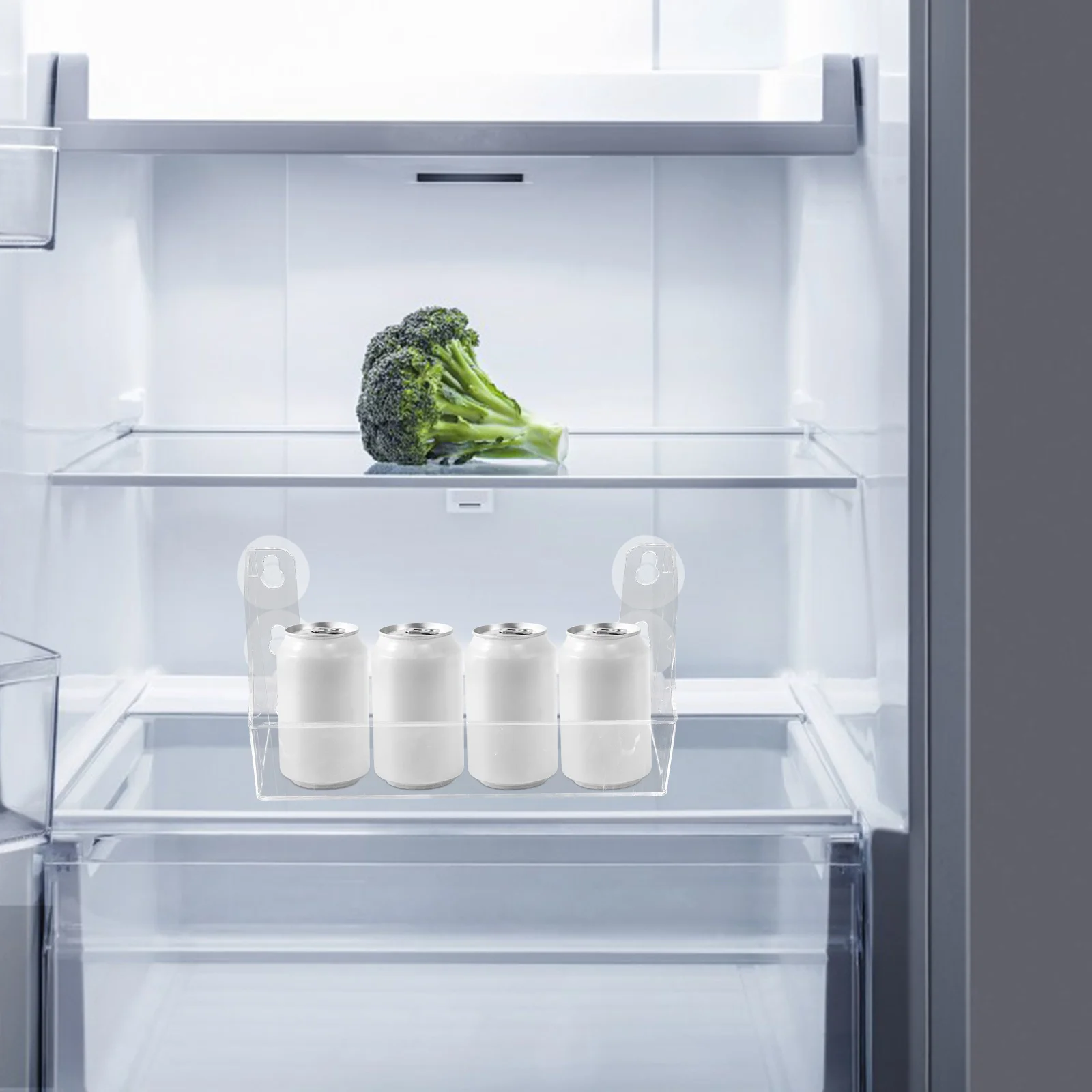 

1pc Suction Beverage Refrigerator Shelf Drinks Organizer Acrylic Transparent Easy Install Adjustable For Fridge Smooth