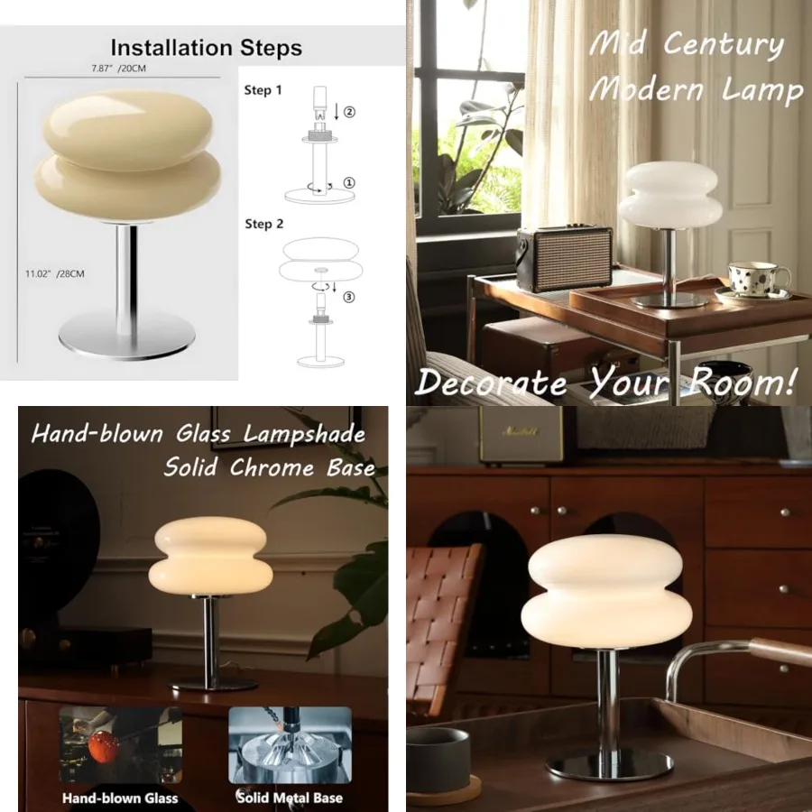 

Mushroom Lamp Table Lamp for Night Stands, Mid Century Modern Desk Lamps for Bedroom, Vintage Dimmable Bedside Small Cute Lamps