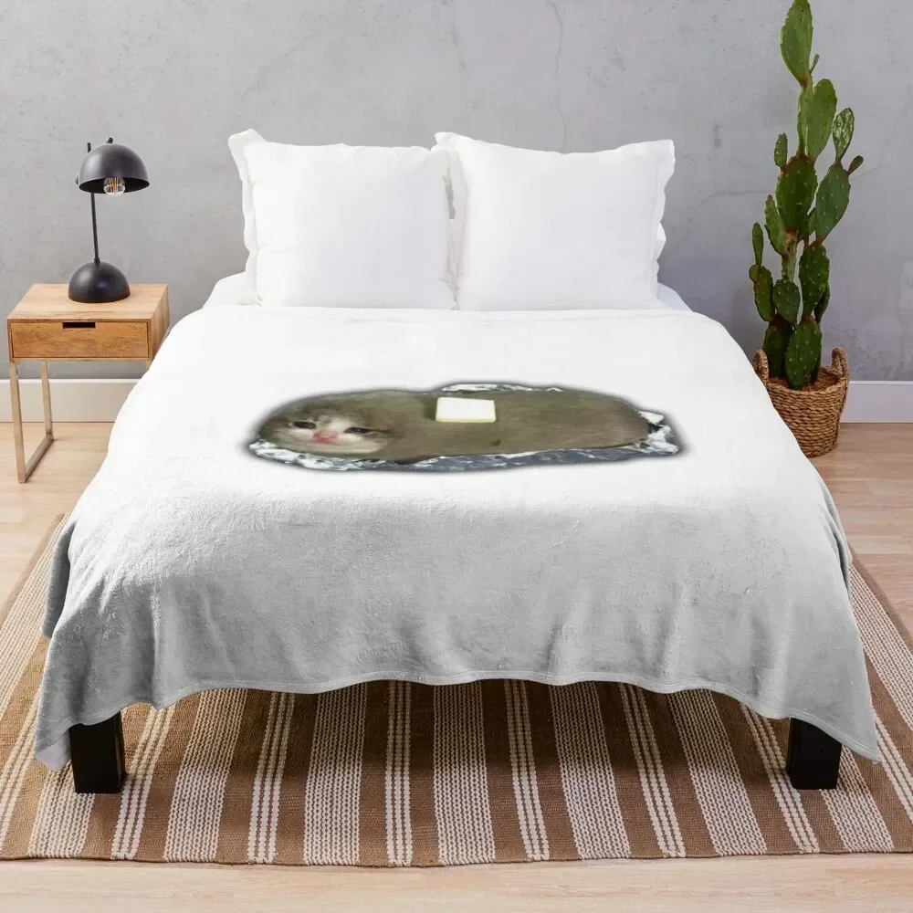 

sad potato cat with butter Throw Blanket Long Lasting Soft Plush Blanket for Daily Use
