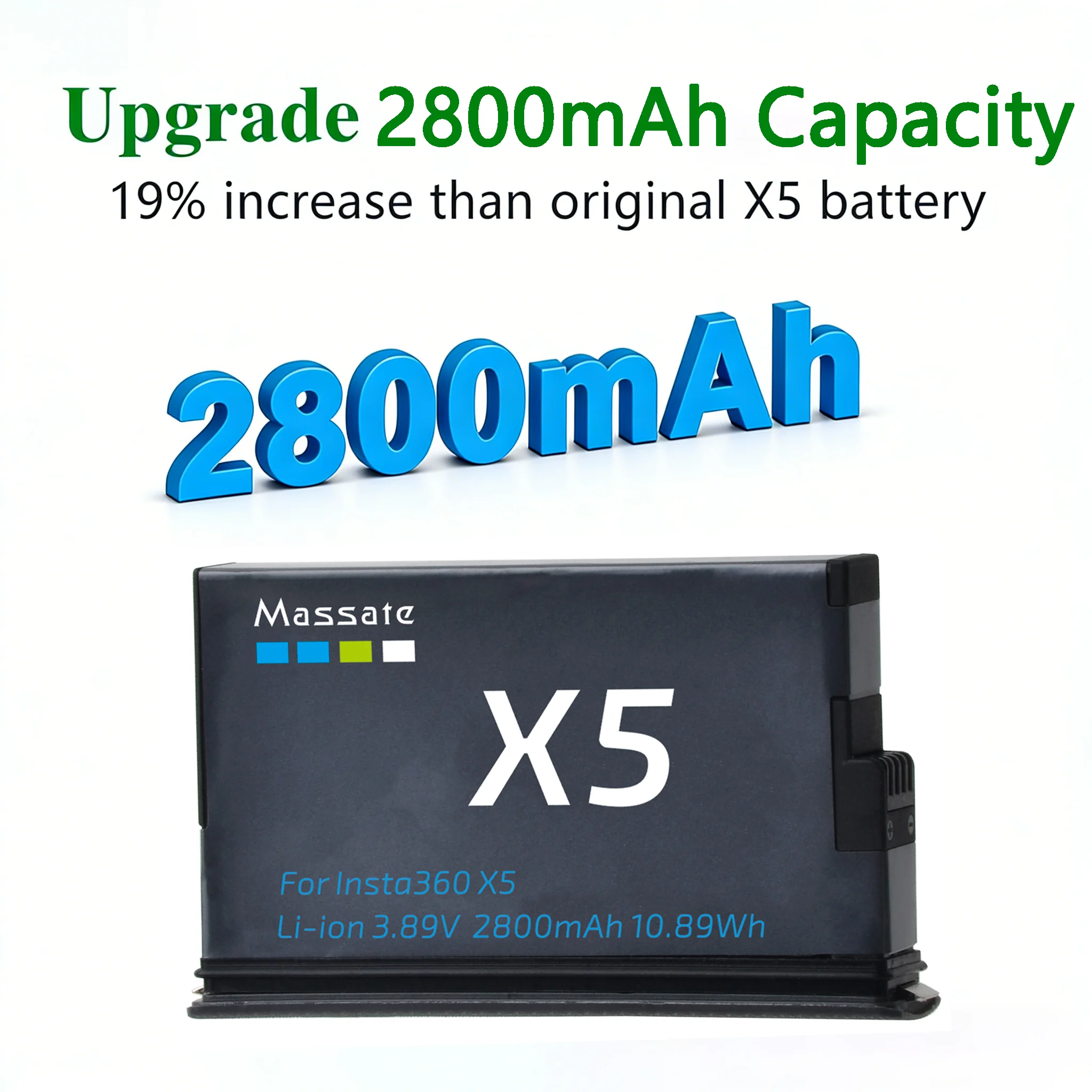 Massate 2800mAh Insta360 X5 Rechargeable Battery and 2 Slot Fast Charger Compatible with Insta360 X5 Action Camera Accessories