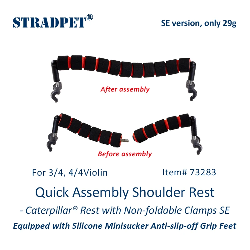 STRADPET Quick Assembly Shoulder Rest with Minisucker Anti-slip-off - Caterpillar Rest, Only 31g, for 1/2-3/4-4/4 violin