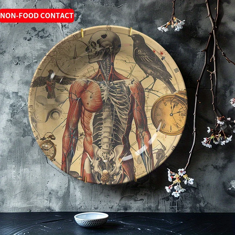 1pc Vintage Skeleton Bird Ceramic Decorative Plate - Gothic Style Non-Food Contact Art Collectible, Intricate Muscle & Bone