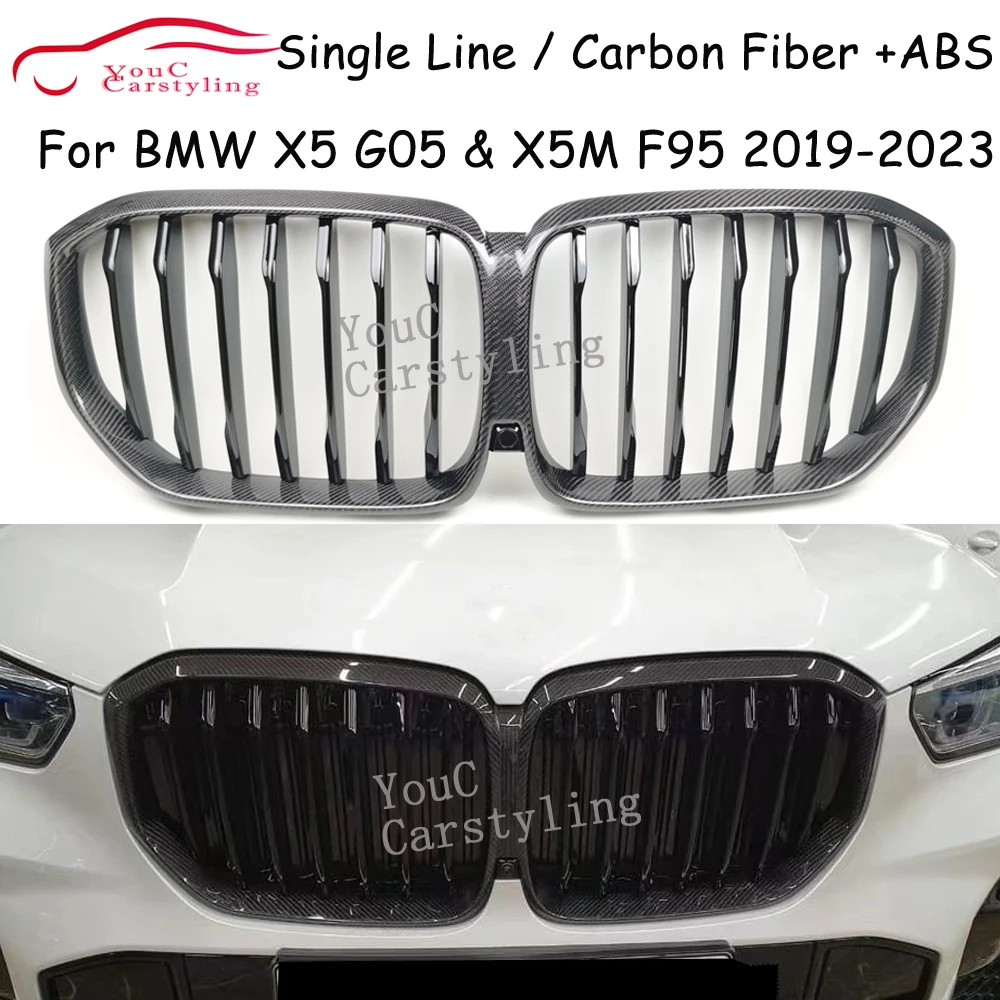 Amortecedor dianteiro de fibra de carbono G05, substituição da grelha para BMW X5 G05 e X5M F95 2019-2023, grelhadores de corrida 1-Slat, novo