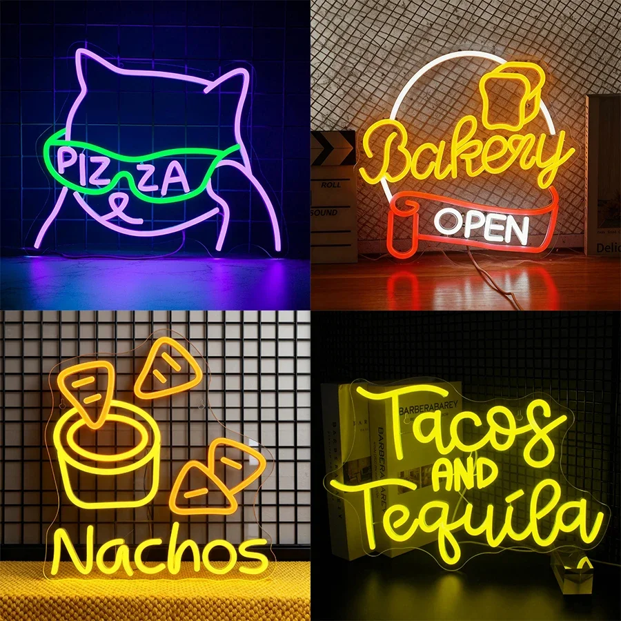 

Usb Powered, Used For Kitchen, Fast Food Restaurant, Store Decor,Cats And Food Luminous Icons, Restaurant Business Neon Signs.