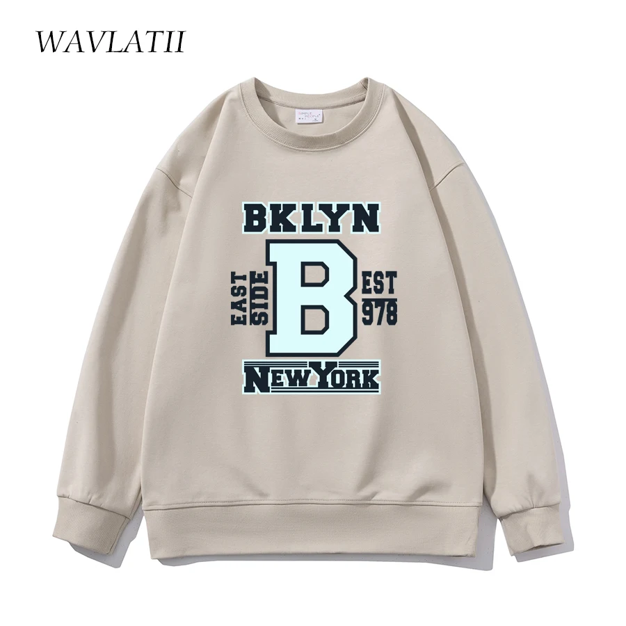 WAVLATII New Women American Style Printed Sweatshirts Female Cotton Red Soft Casual Sporty Long Sleeve Tops for Youngth WH2361