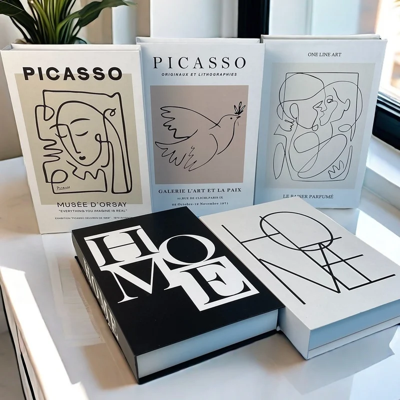 

Abstract Boho Picasso Decorative Books Interior Decoration Luxury Fake Book Storage Box Coffee Table Shelf Ornaments Home Decor