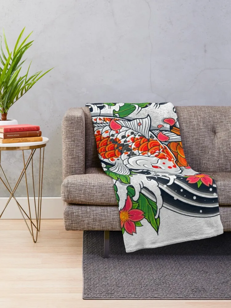 Koi Fish Pond Throw Blanket anime Comforter Blanket