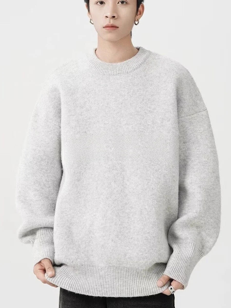 

American Lazy Sle Men's Knitted Sweater Autumn Winter Loose round Ne Couple's Faionable Streetwear Heavyweight Comfortable