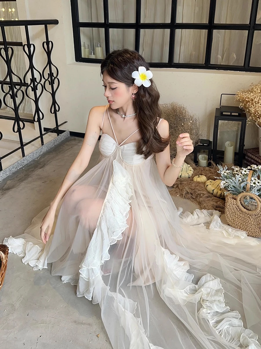 REDDACHiC femmes à volants en mousseline de soie robe de soirée Corset Camisole sans manches une pièce Maxi longue robe princesse mariage vêtements d'été