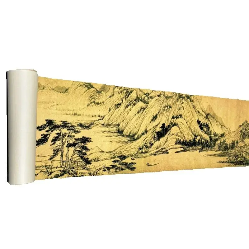 10 Meter Long Traditional Chinese Scroll Painting 'Fuchun Mountain Residence' by Huang Gongwang Old Color Landscape Artwork