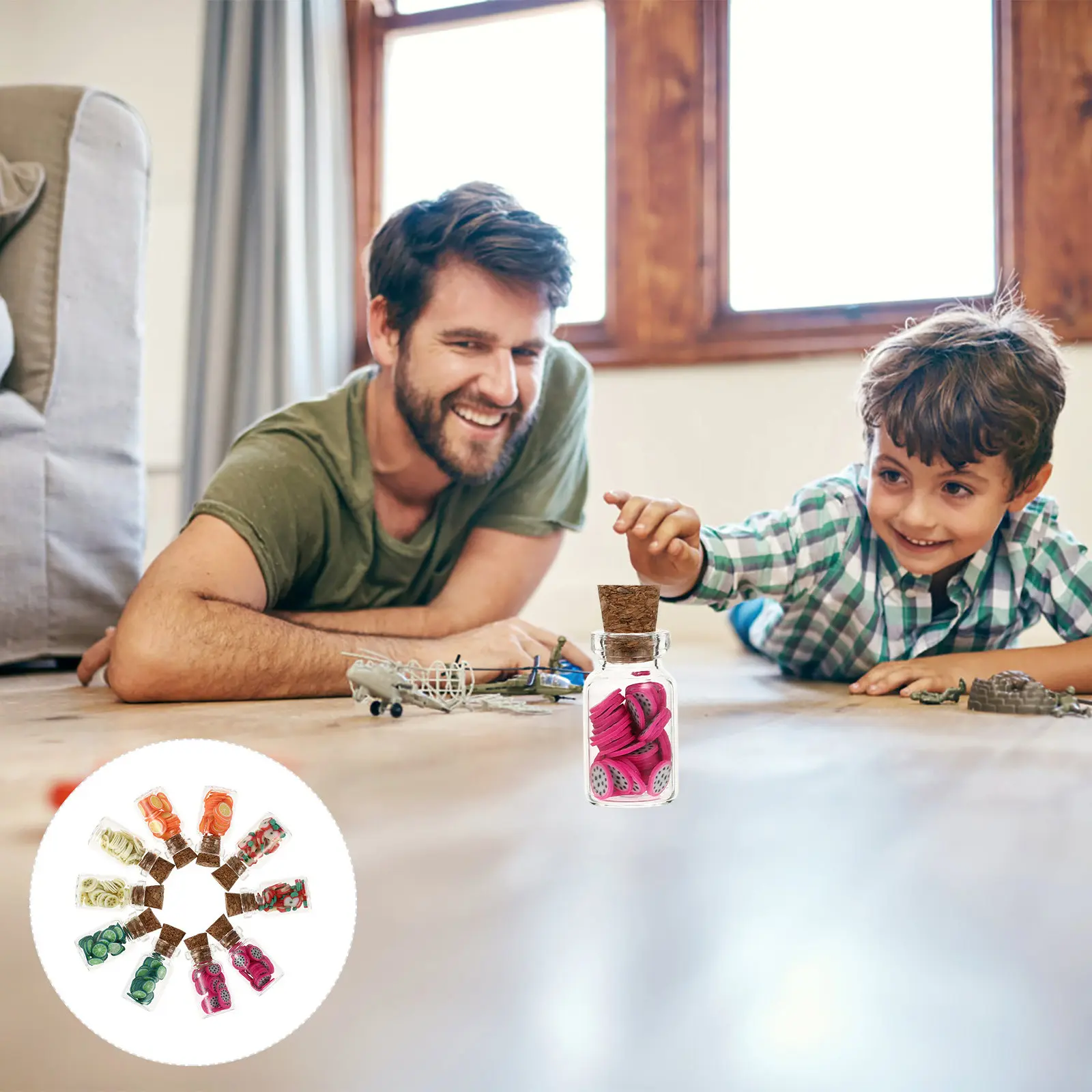 

10Pcs Mini Glass Canned Fruit Decor for Dollhouse Kitchen Miniature Scene Living Atmosphere Enhancer Mini House Accessories