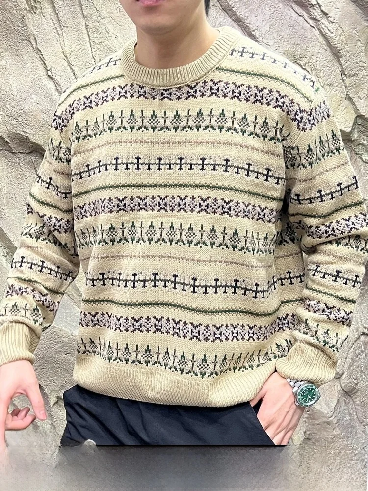 

Knitted Patchwork Commuter Innerwear Sweater Jacket Trendy Casual Loose Fit Polyester Long Sleeve round Neck Warm
