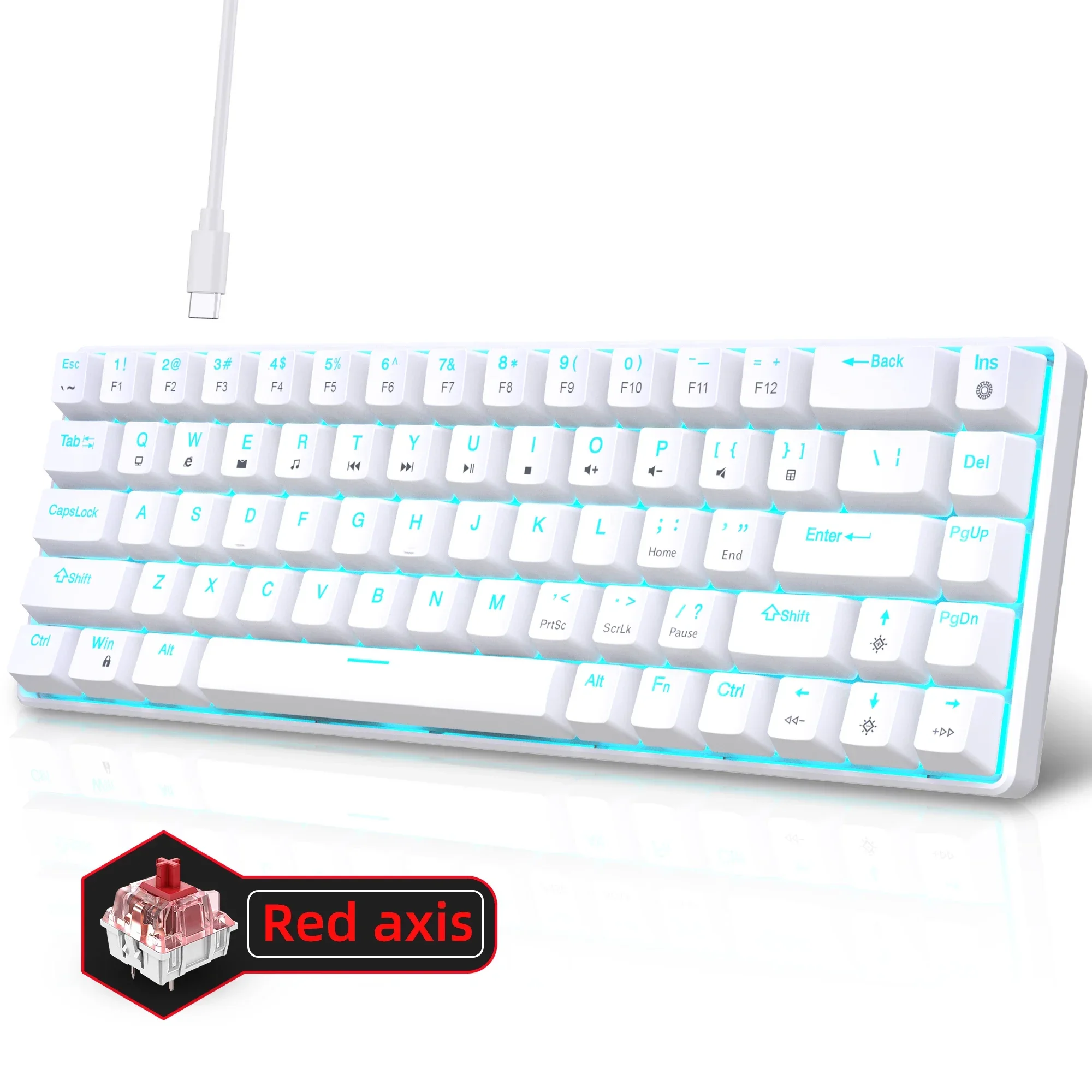 

65% Mini Mechanical Gaming Keyboard Hot-Swappable Blue/Red Switches ABS Double-Shot Keycaps Multi-Color Lighting Modes