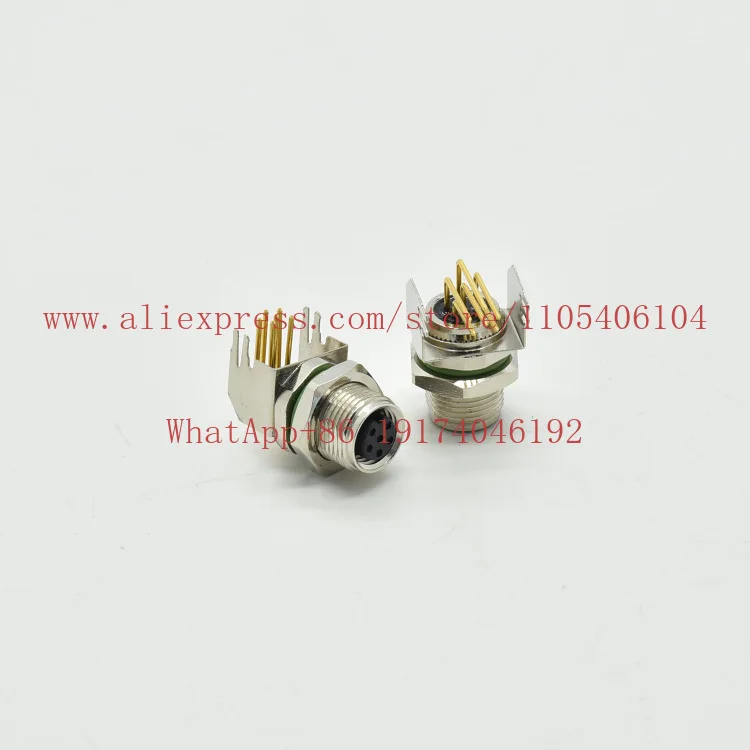 M8 curved pin socket PCB soldered plate connector 6-pin female head board, install 90-degree small aviation plug after