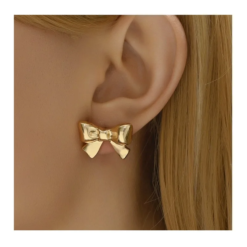 

Корейские легкие роскошные серьги-гвоздики с бантом, оригинальный дизайн, золотые, нишевый дизайн, универсальные, в стиле интернет-знаменитостей