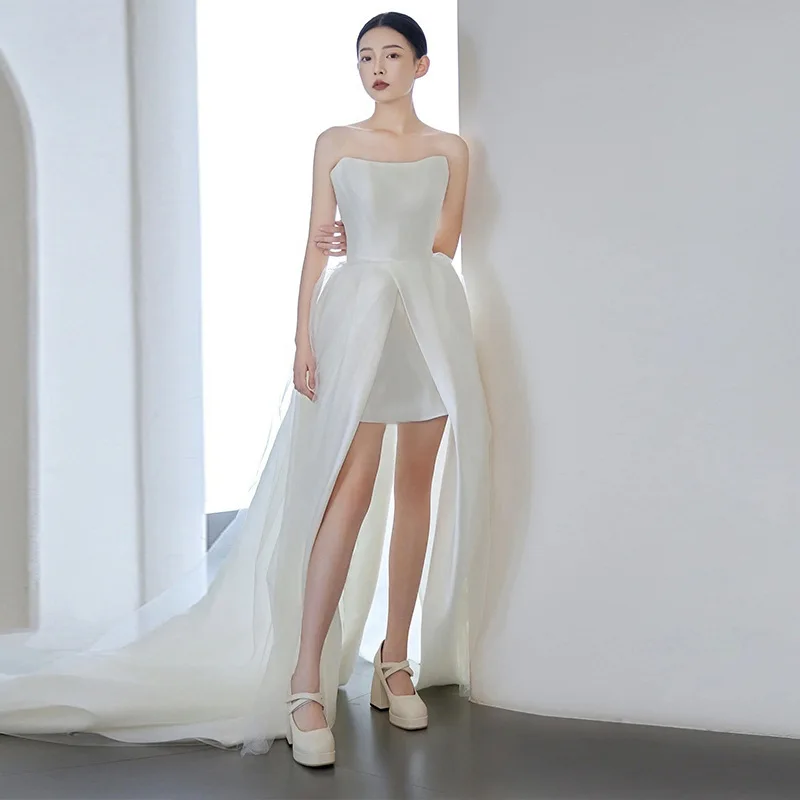 

Simple Elegance Satin Wedding Dr Bridal Gown Off-oulder Floor-Length Train White mat Evening Dr for ort Women