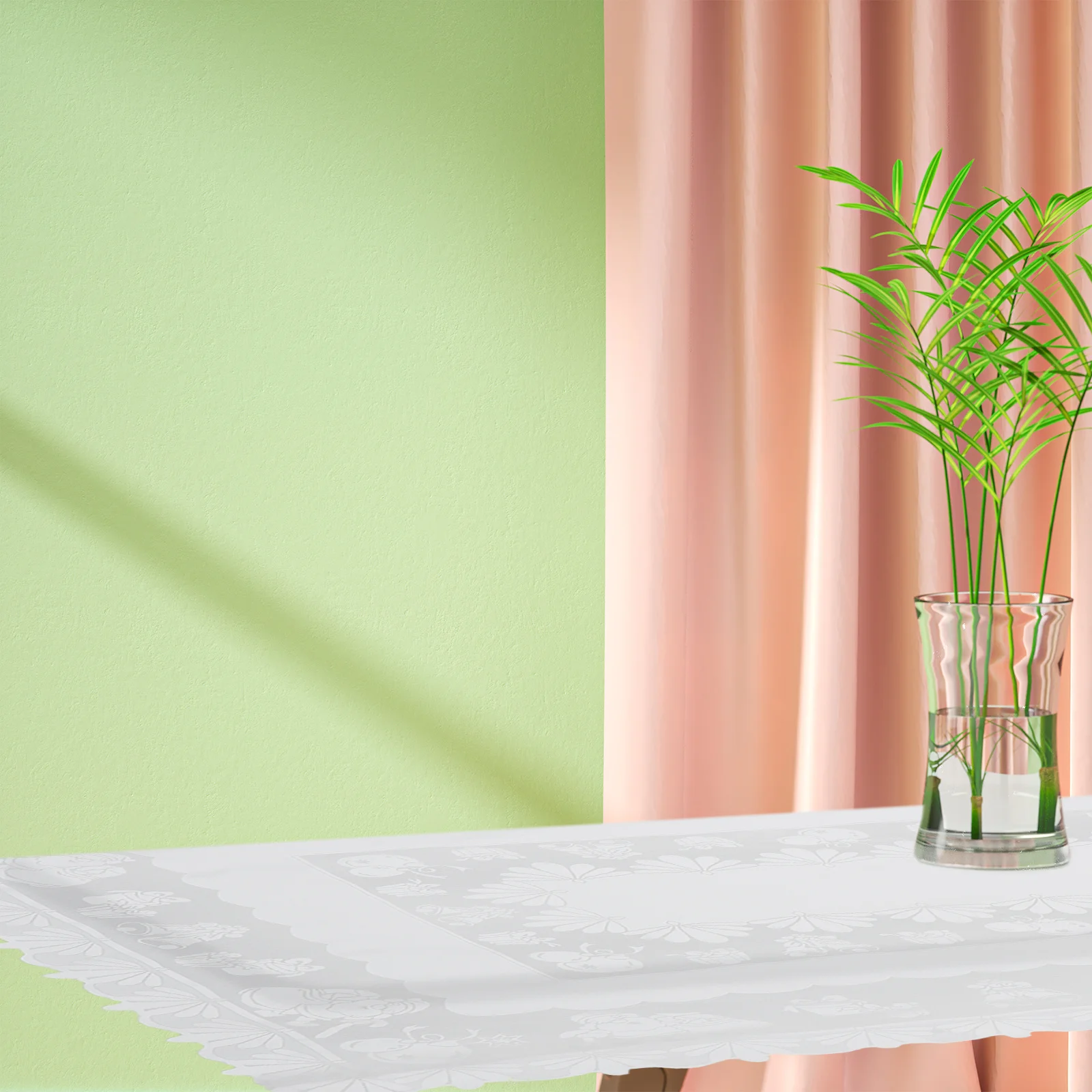 

White Lace Christmas Tablecloth 140x220cm Polyester Rectangular Table Cover for Holiday Dinner Decor Winter Party Dining Room